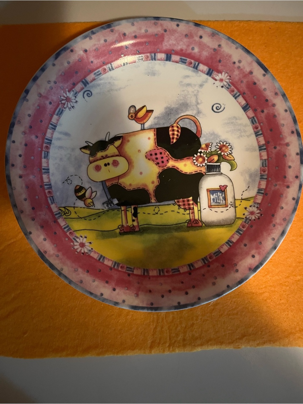 Whimsical Cow Decorative Dinner Plate - Pink Accent